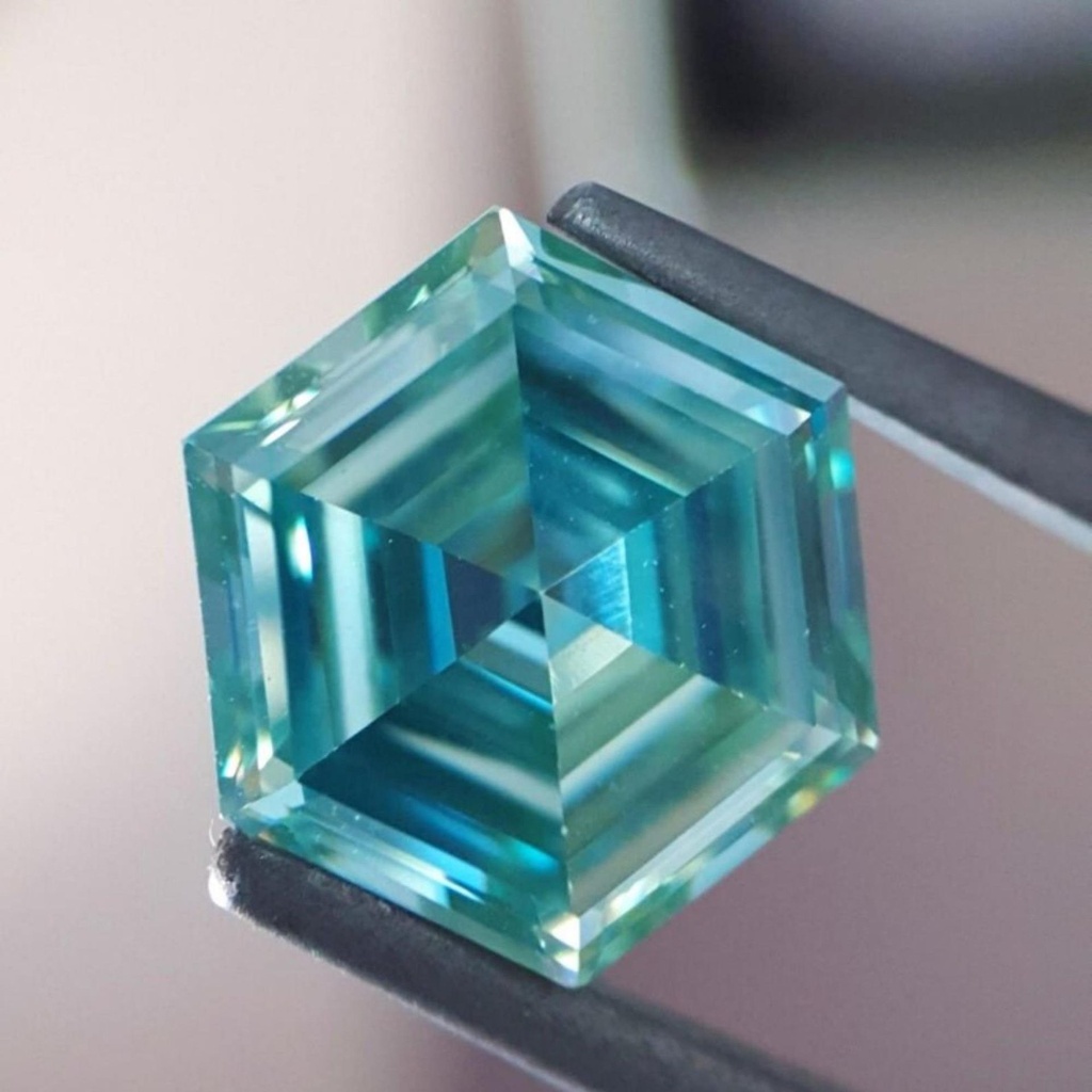 Loose Moissanite Fancy Blue Clean Hexagon Cut 10.00 MM