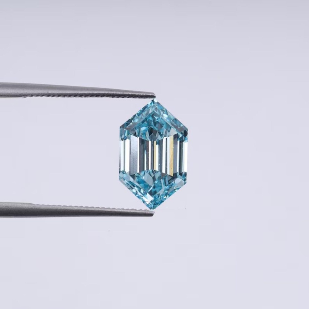 Loose Moissanite Fancy Blue Clean Long Hexagon Cut 8.00 x 6.00 MM