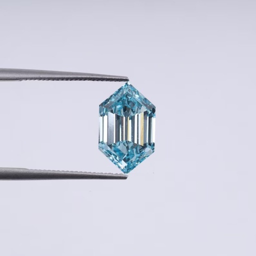 Loose Moissanite Fancy Blue Clean Long Hexagon Cut 10.00 x 8.00 MM